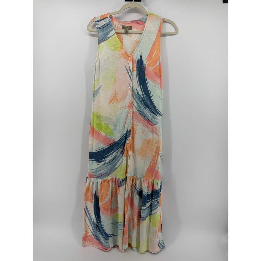 Naturals d&co Womens XS Multicolor Maxi Dress Abstract Brushstroke Button Tiered